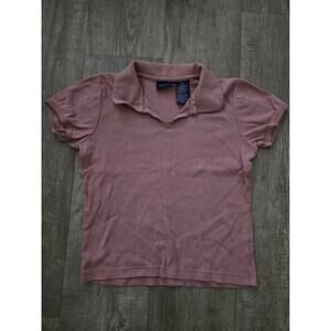 LIZ SPORT VTG Womens P Dusty Pink 100% Cotton Collared Short Sleeve Cottagecore